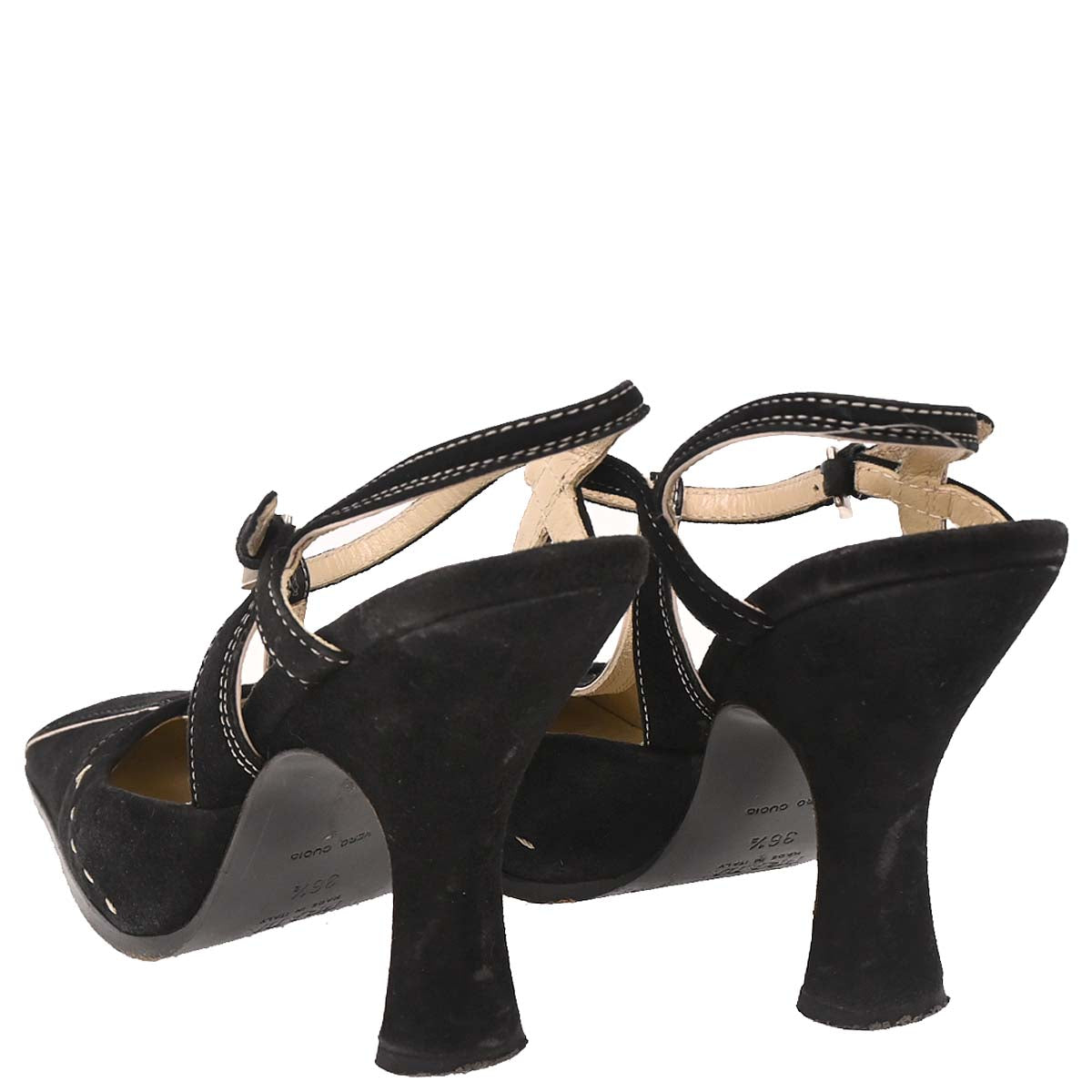 Prada * Black Suede Shoes Sandals Mules #36 1/2