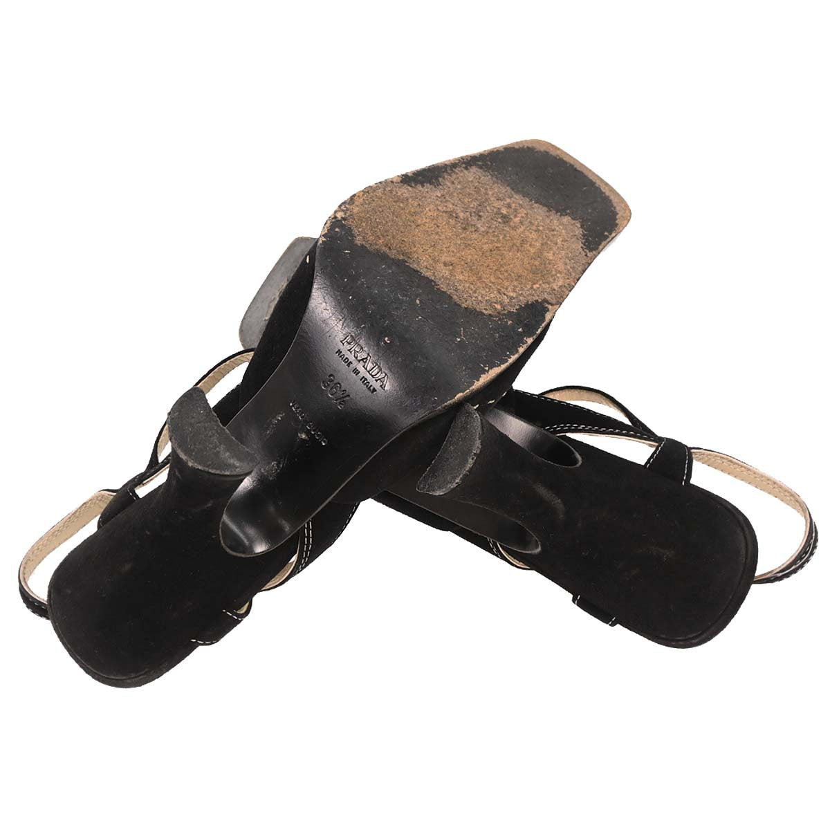 Prada * Black Suede Shoes Sandals Mules #36 1/2