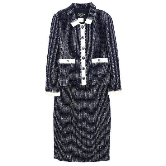 Chanel 1996 Setup Suit Jacket Skirt Navy #38