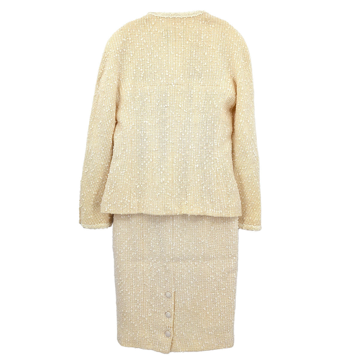 Chanel 1996 Setup Suit Collarless Jacket Skirt Off-white #38