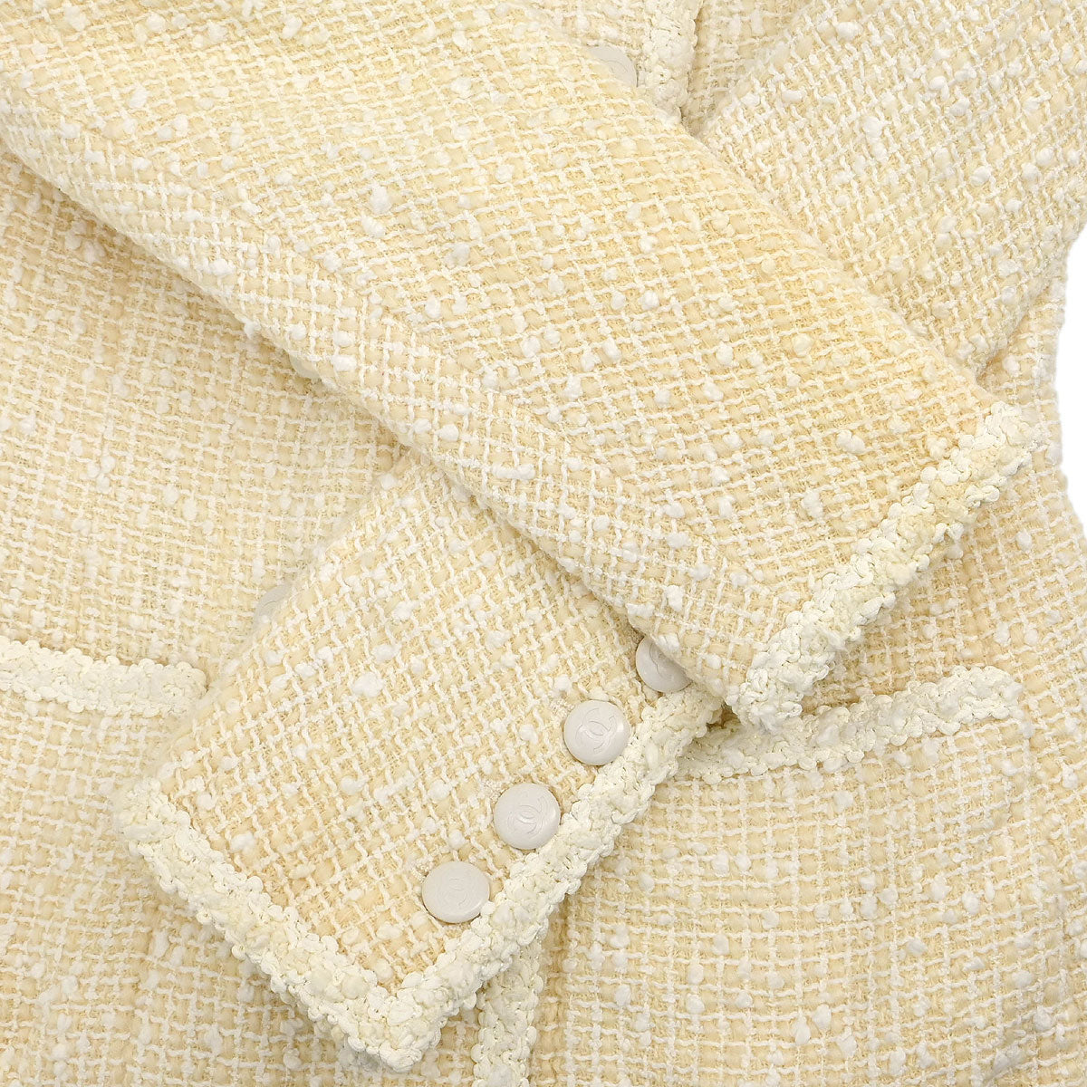 Chanel 1996 Setup Suit Collarless Jacket Skirt Off-white #38