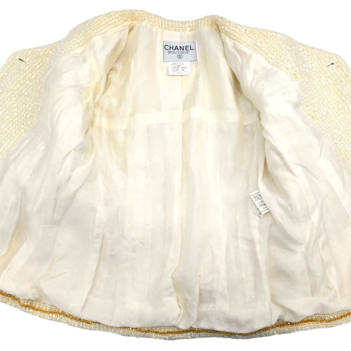 Chanel 1996 Setup Suit Collarless Jacket Skirt Off-white #38