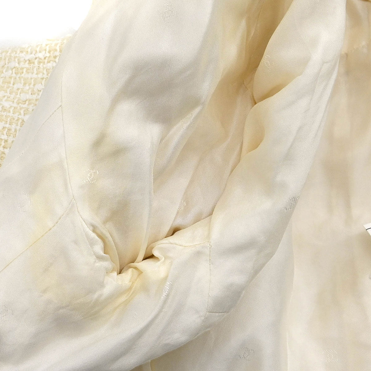 Chanel 1996 Setup Suit Collarless Jacket Skirt Off-white #38