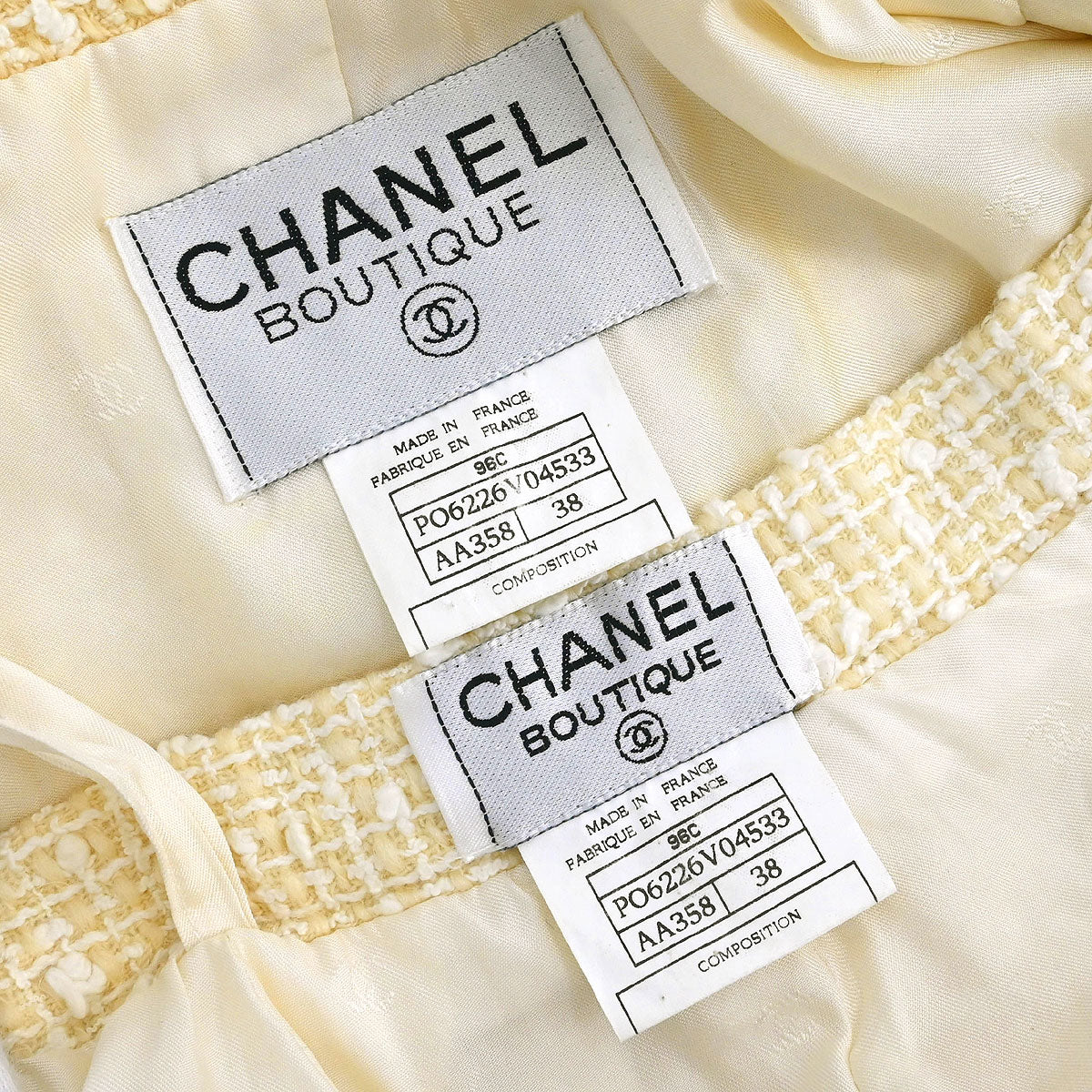 Chanel 1996 Setup Suit Collarless Jacket Skirt Off-white #38