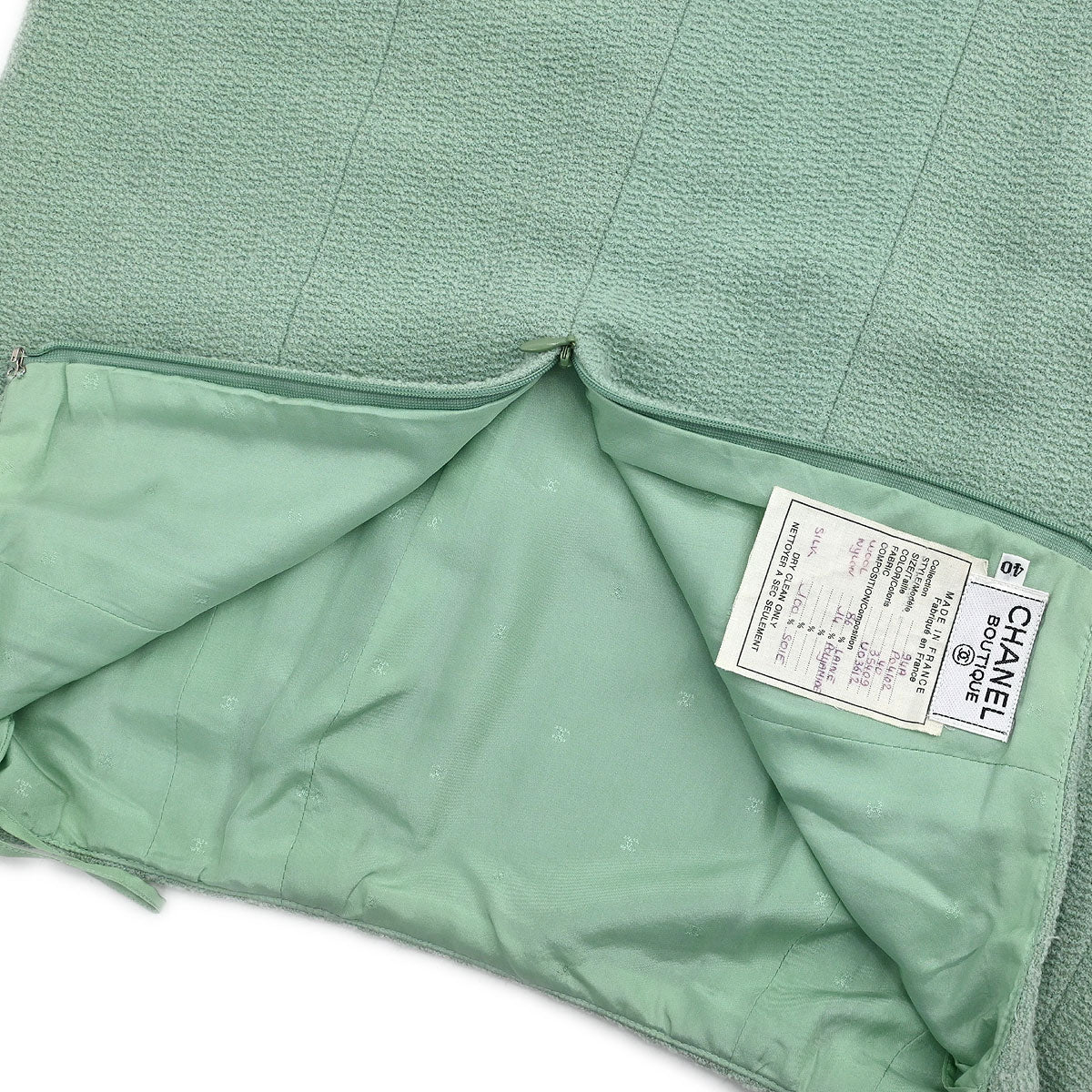 Chanel 1994 Setup Suit Jacket Skirt Mint Green #40