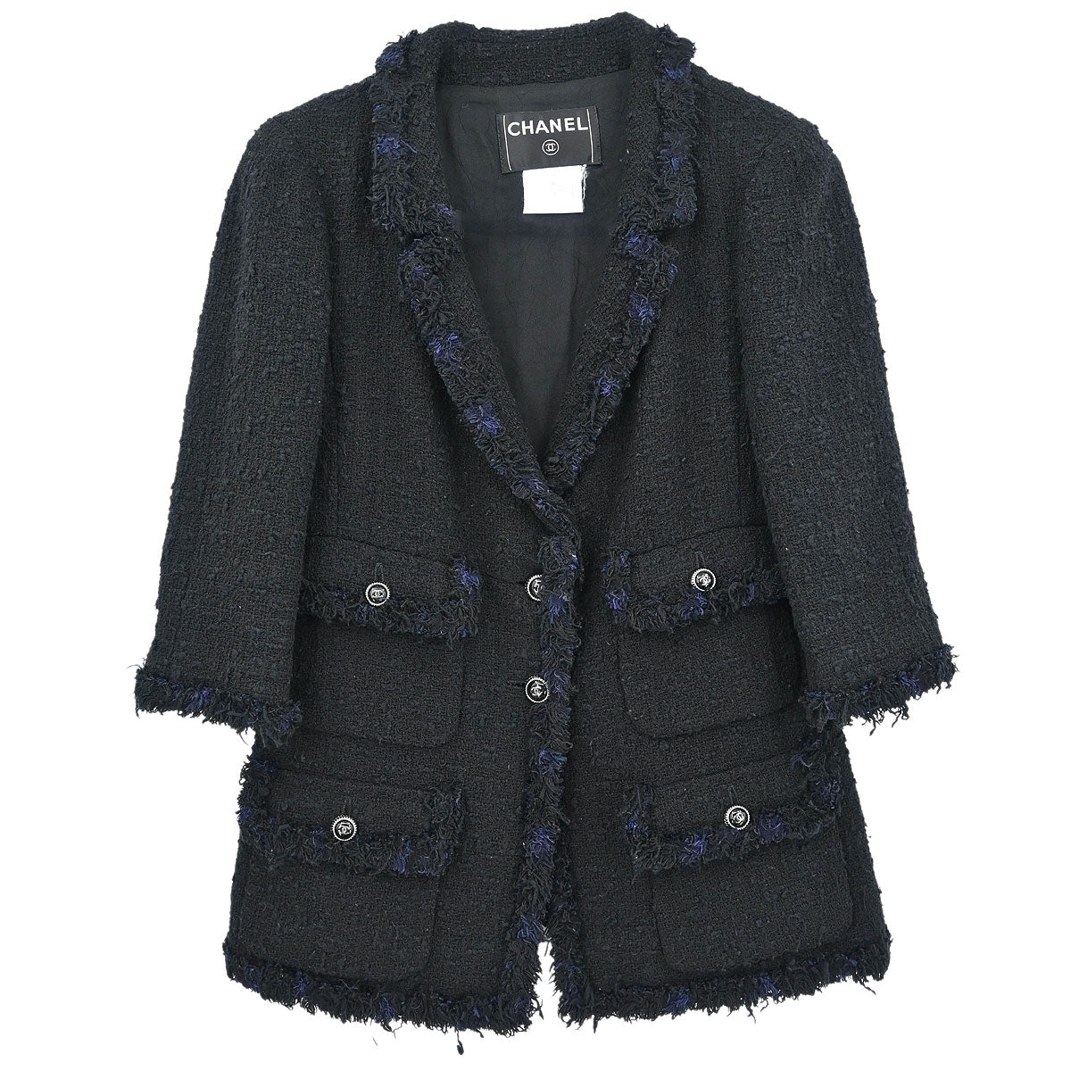 Chanel 2007 Collarless Single Breasted Jacket Black #38