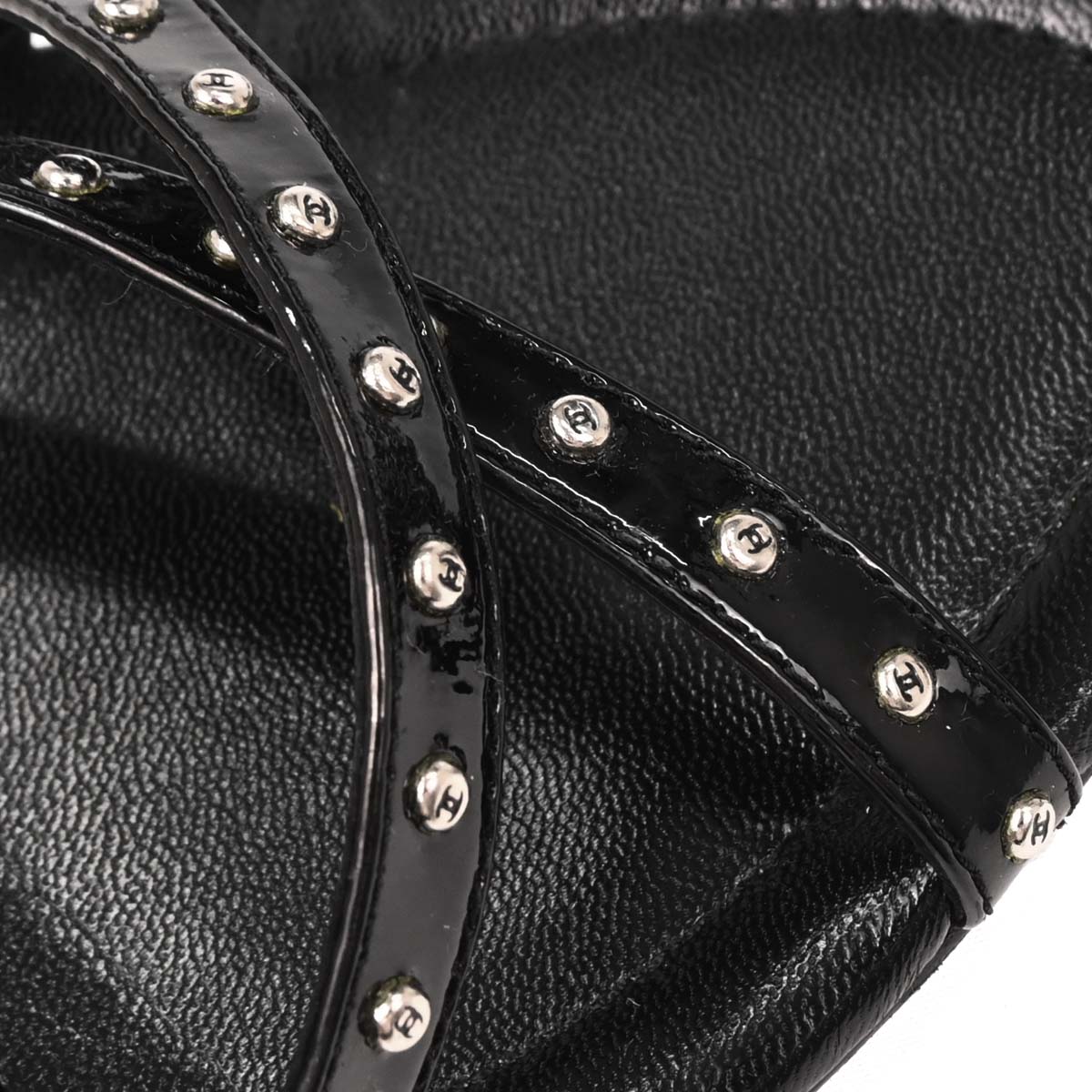 Chanel * Black Leather Shoes Sandals Mules #36