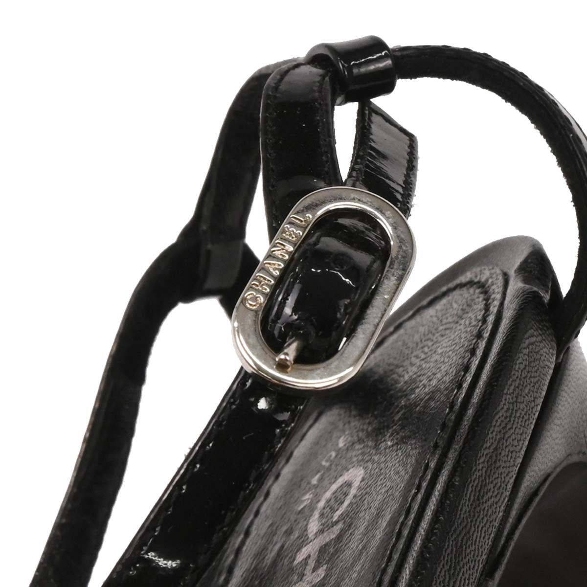 Chanel * Black Leather Shoes Sandals Mules #36