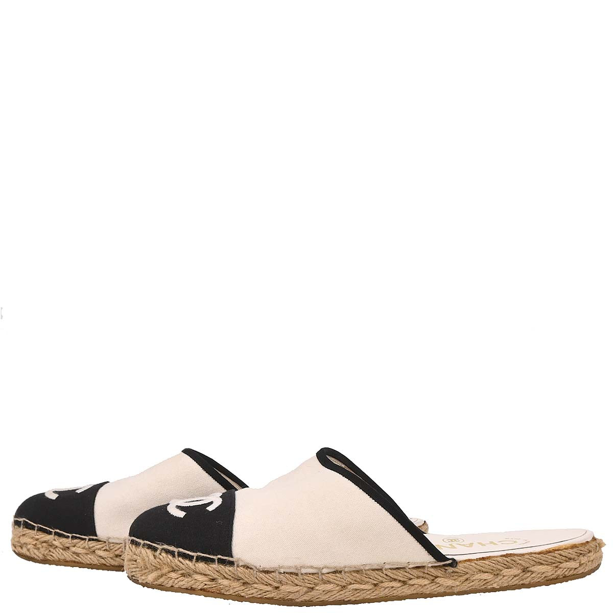 Chanel * White Canvas Espadrilles Shoes Sabot Sandals #37