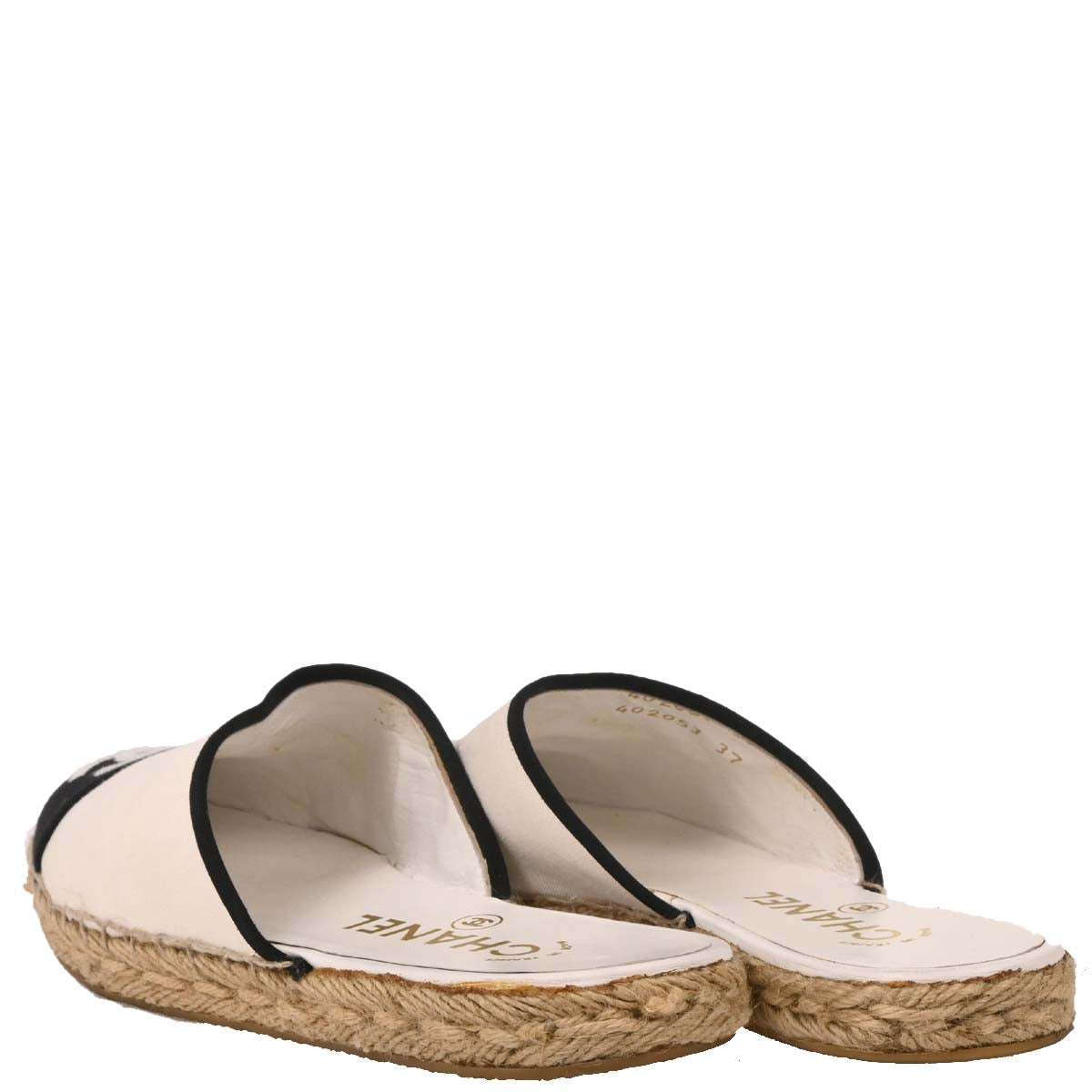 Chanel * White Canvas Espadrilles Shoes Sabot Sandals #37