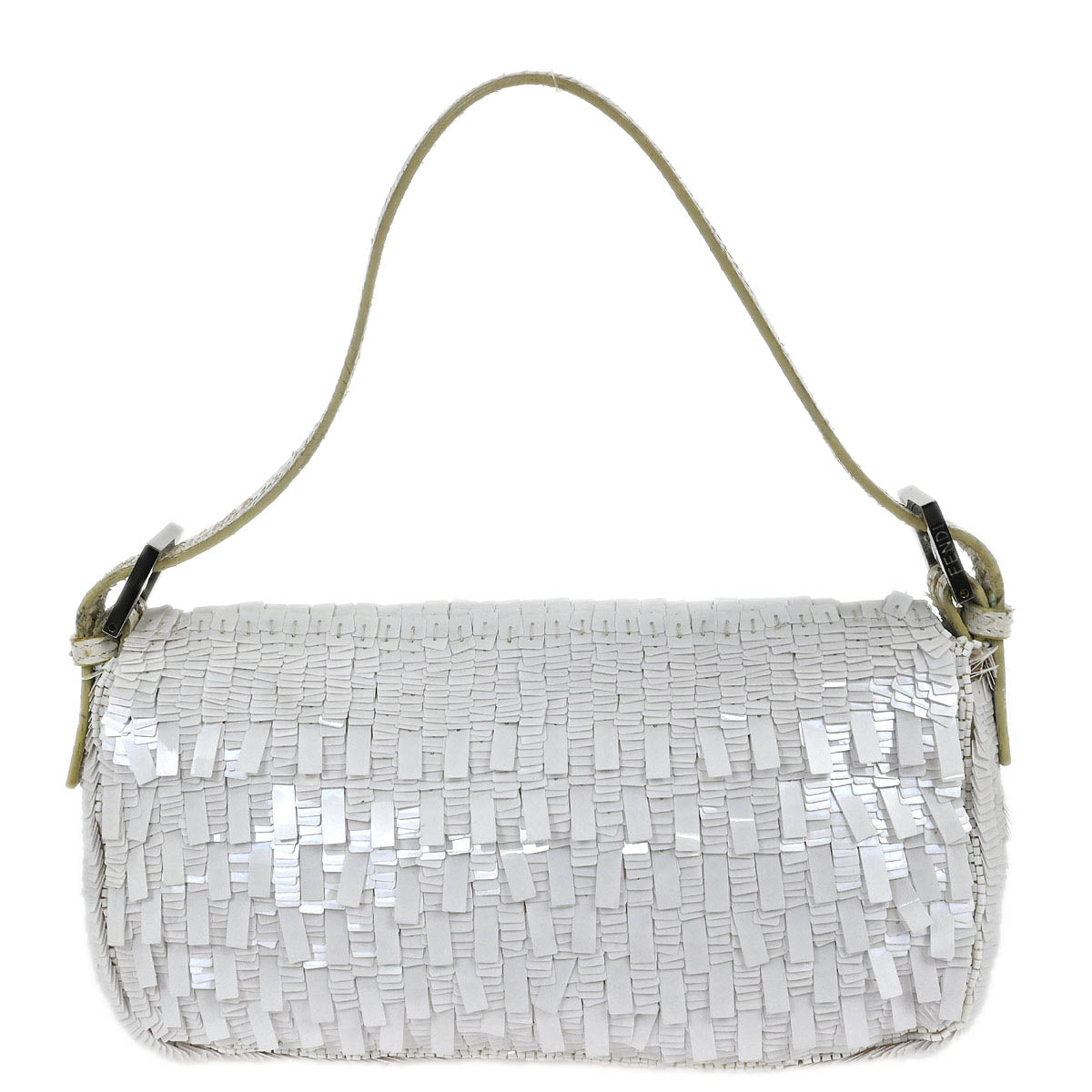 Fendi * White Sequins Python Baguette Handbag