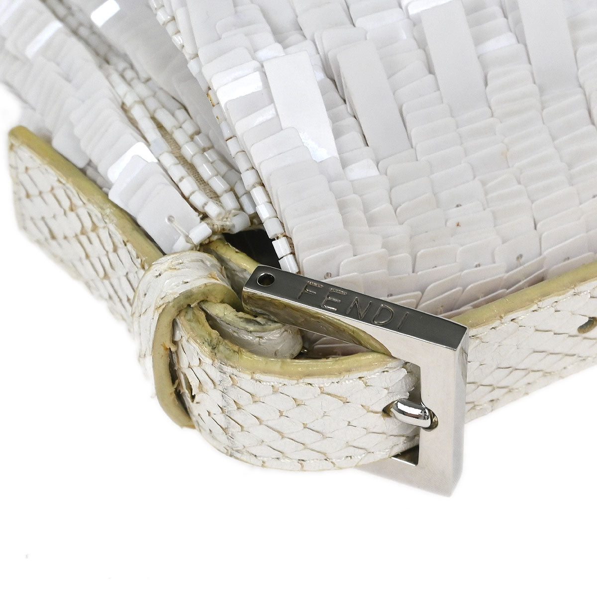 Fendi * White Sequins Python Baguette Handbag