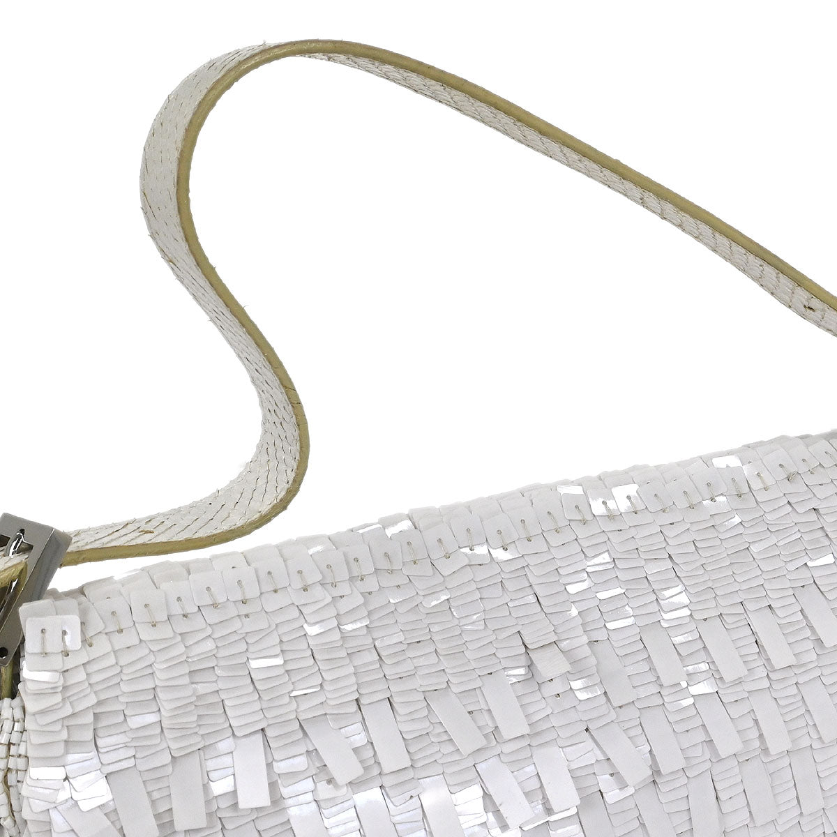 Fendi * White Sequins Python Baguette Handbag