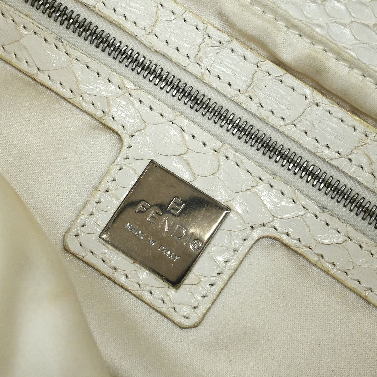 Fendi * White Sequins Python Baguette Handbag