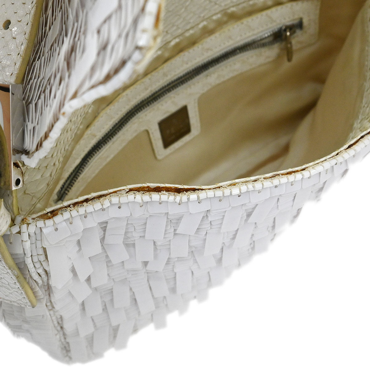 Fendi * White Sequins Python Baguette Handbag