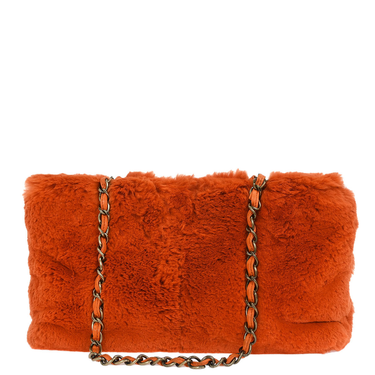 Chanel 2000-2001* Orange Rabbit Fur Tote Chain Handbag