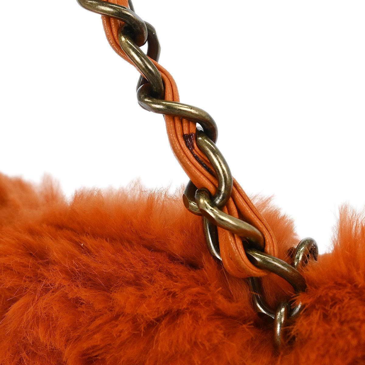 Chanel 2000-2001* Orange Rabbit Fur Tote Chain Handbag