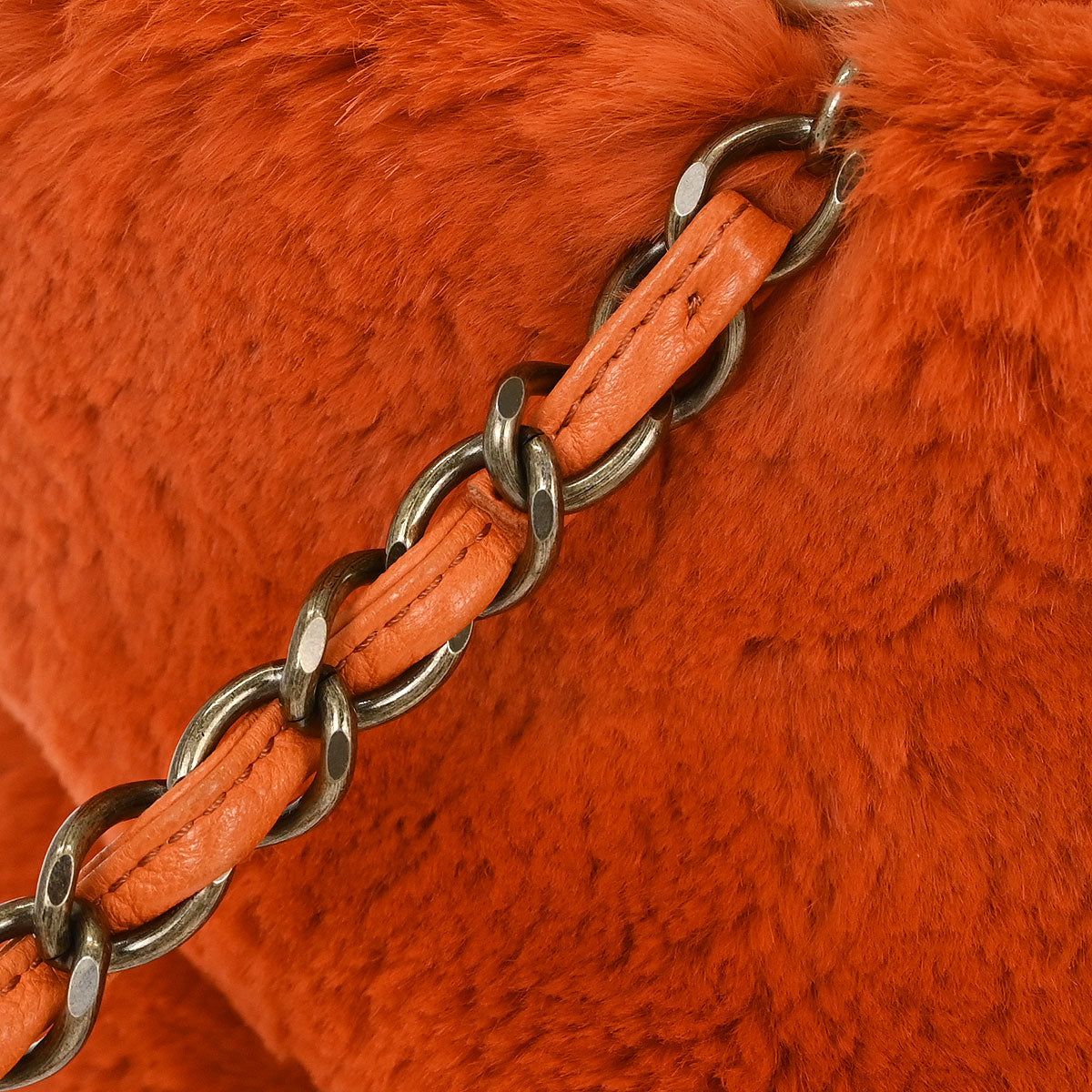 Chanel 2000-2001* Orange Rabbit Fur Tote Chain Handbag