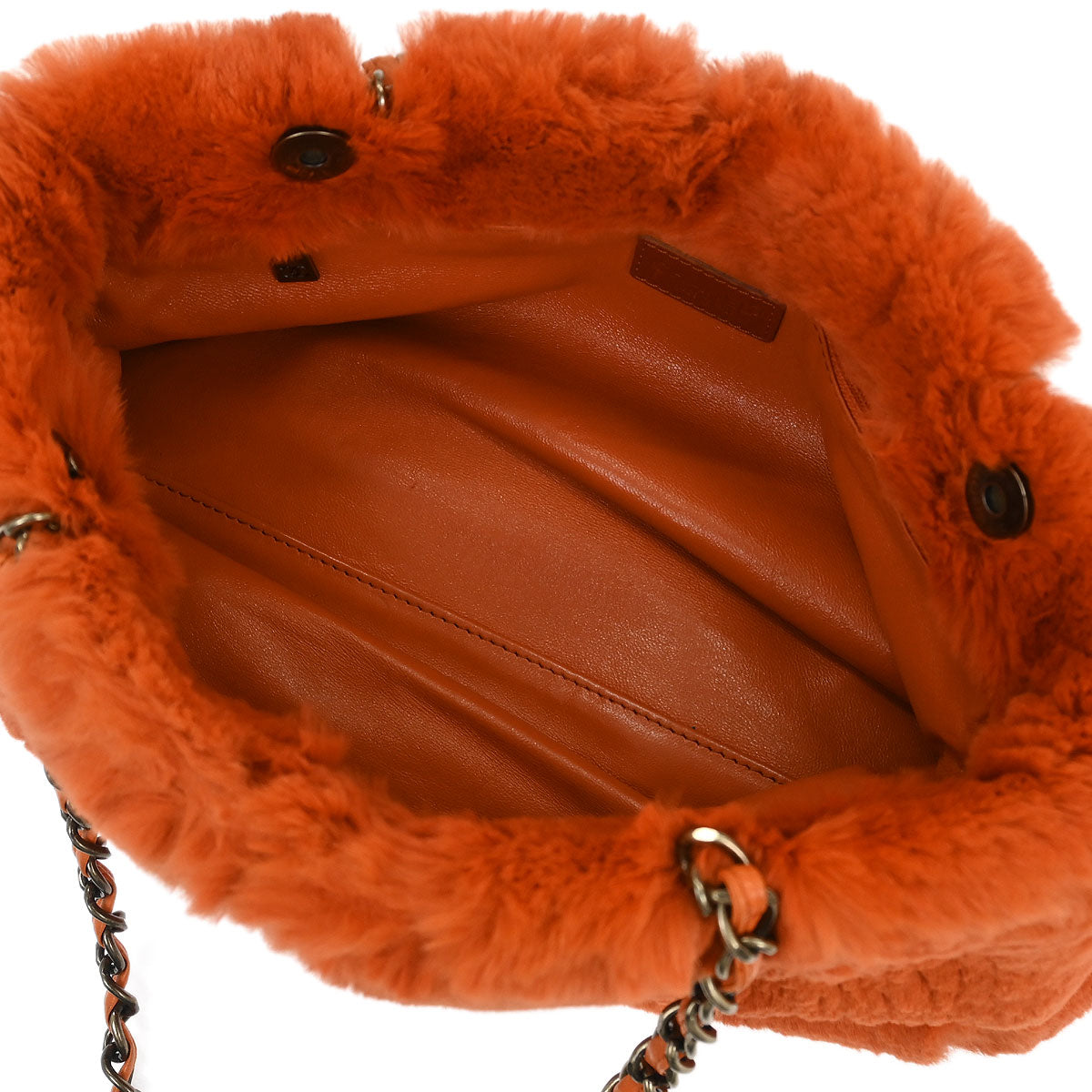 Chanel 2000-2001* Orange Rabbit Fur Tote Chain Handbag