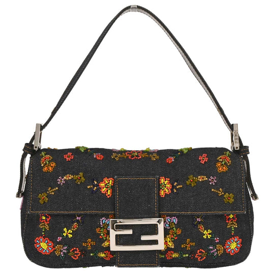 Fendi Blue Denim Beaded Baguette Handbag