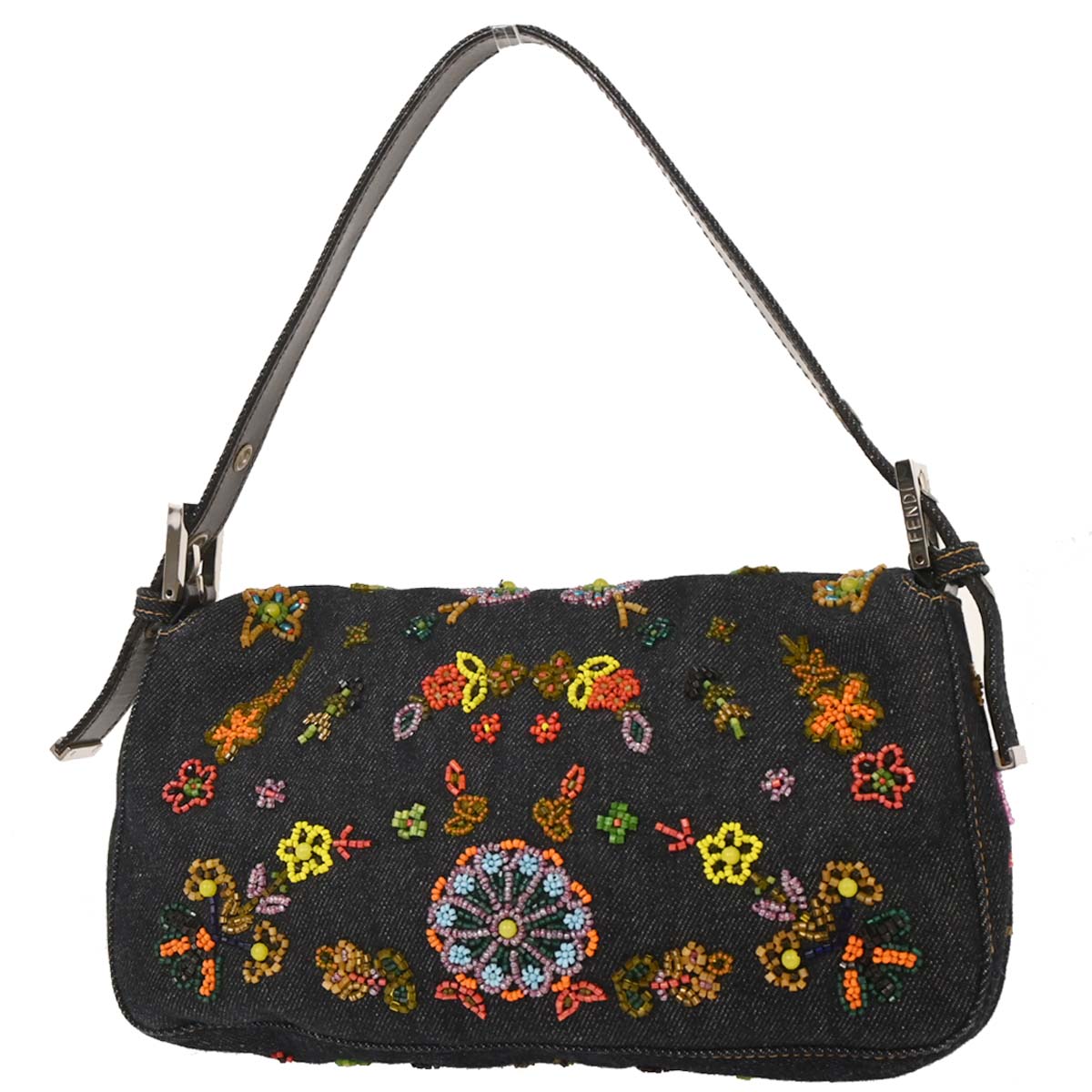 Fendi Blue Denim Beaded Baguette Handbag