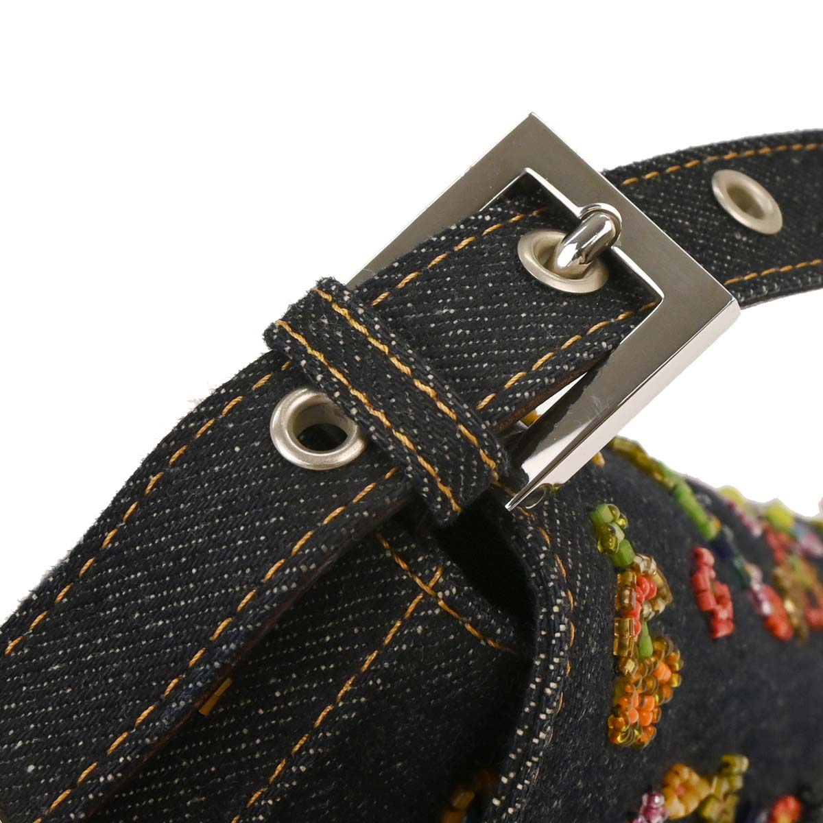Fendi Blue Denim Beaded Baguette Handbag