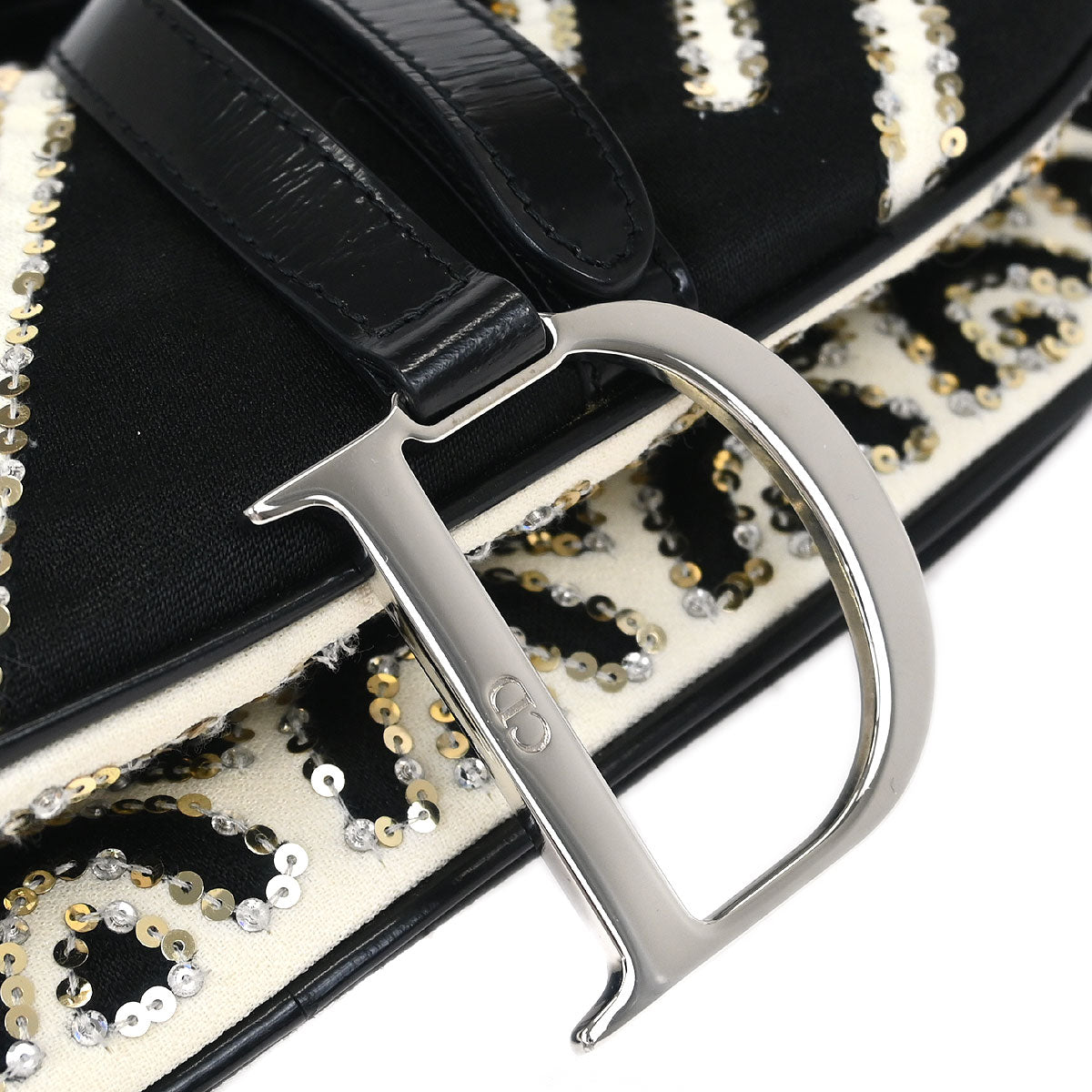 Christian Dior Black White Satin Sequins Saddle Handbag