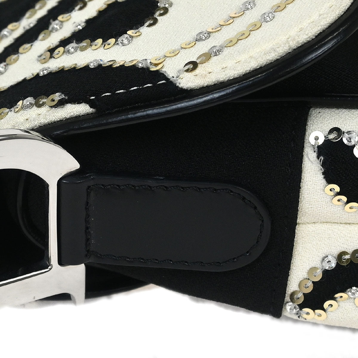 Christian Dior Black White Satin Sequins Saddle Handbag