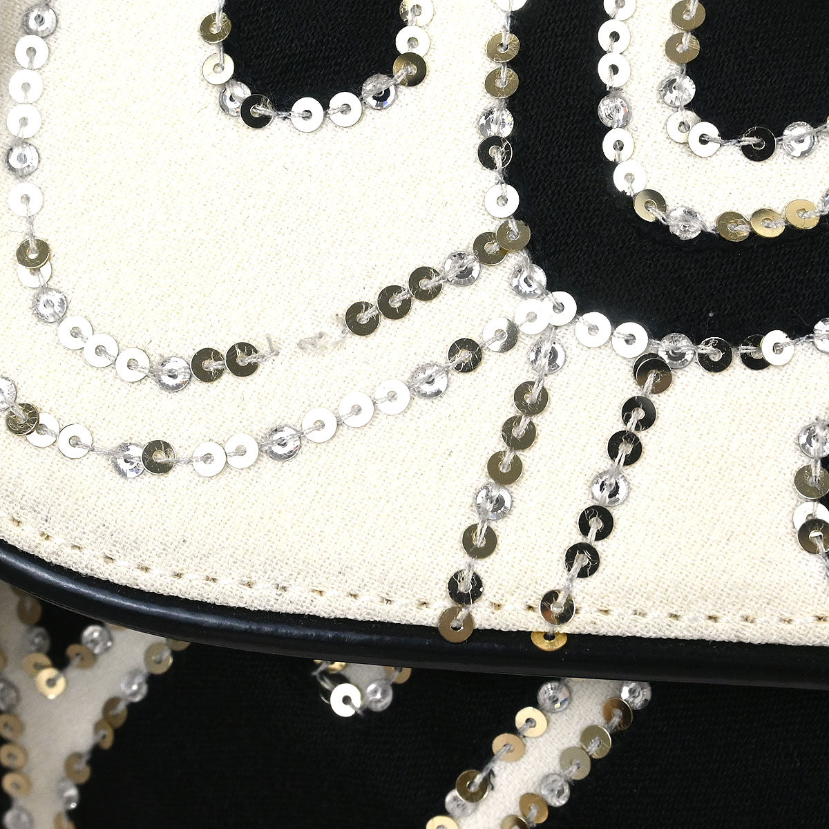 Christian Dior Black White Satin Sequins Saddle Handbag