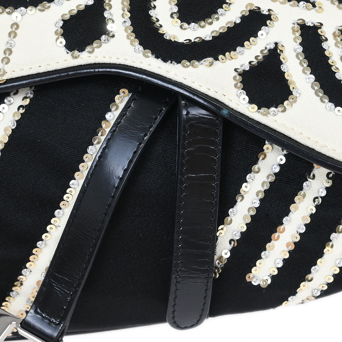 Christian Dior Black White Satin Sequins Saddle Handbag