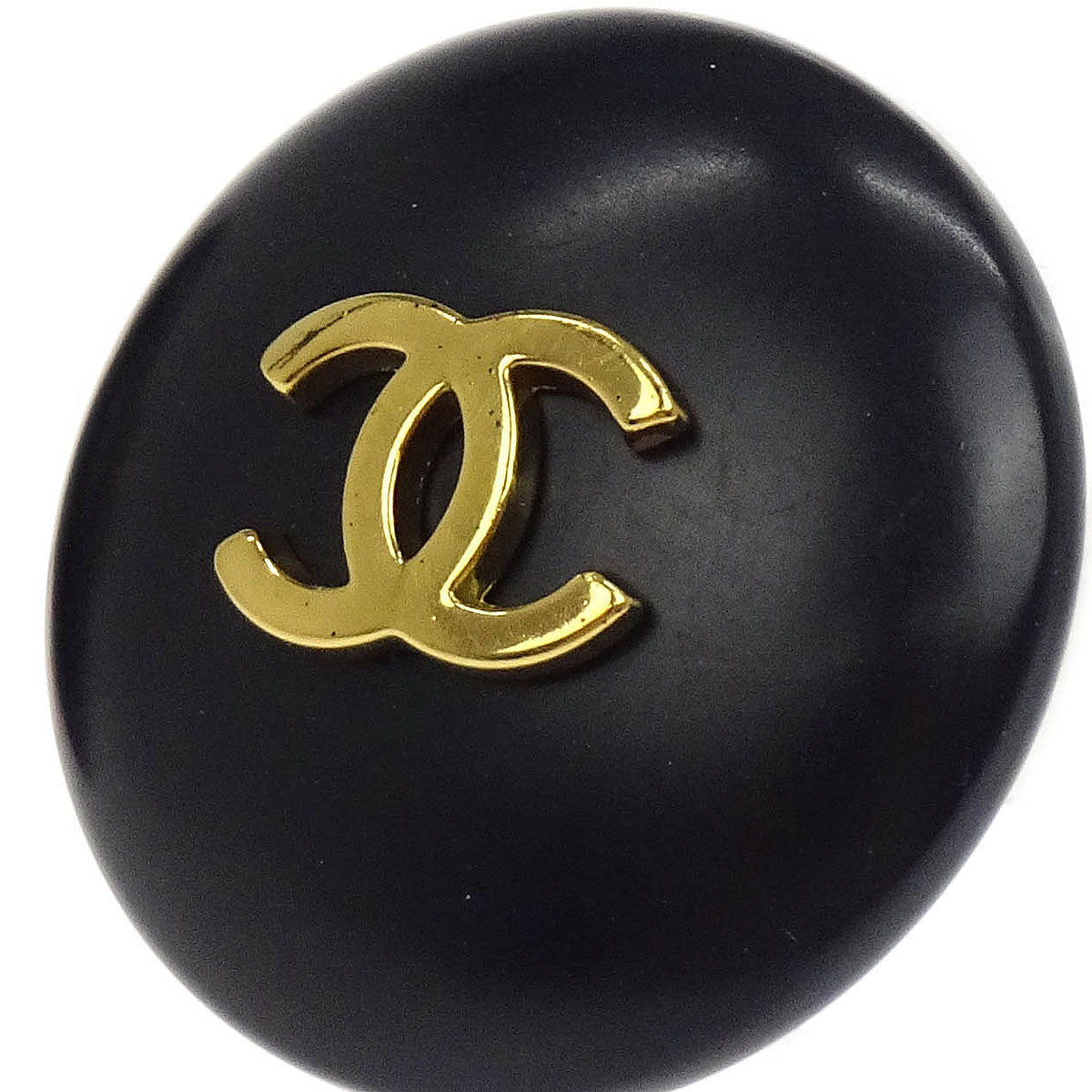 Chanel Button Earrings Clip-On Gold Black 95P