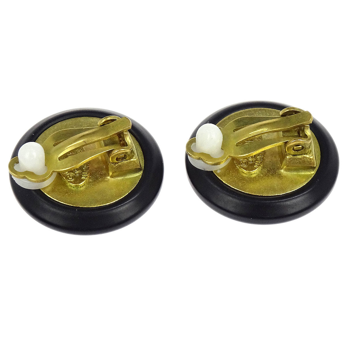 Chanel Button Earrings Clip-On Gold Black 95P