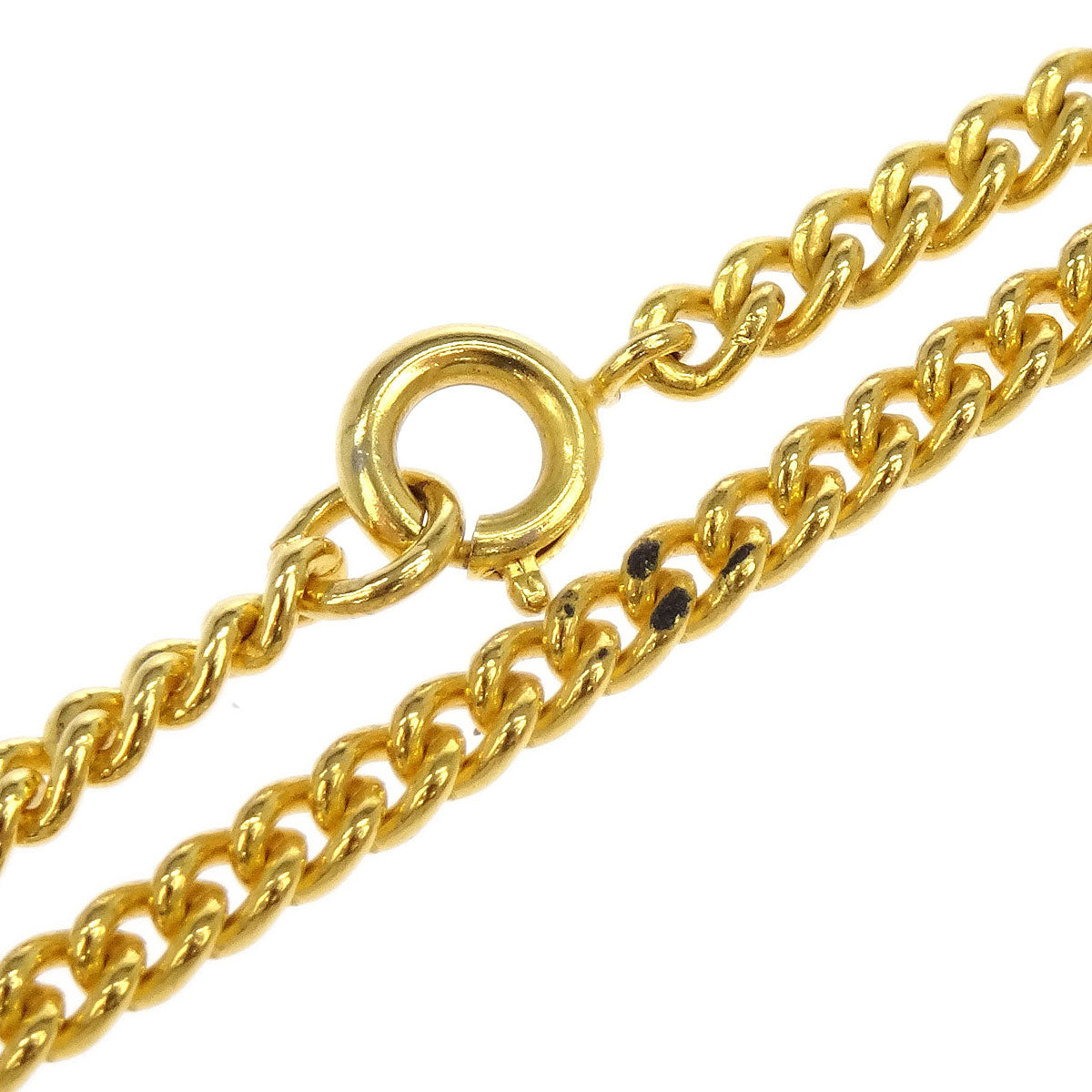 Celine Gold Chain Pendant Medallion Round Circle Necklace Rhinestone 89