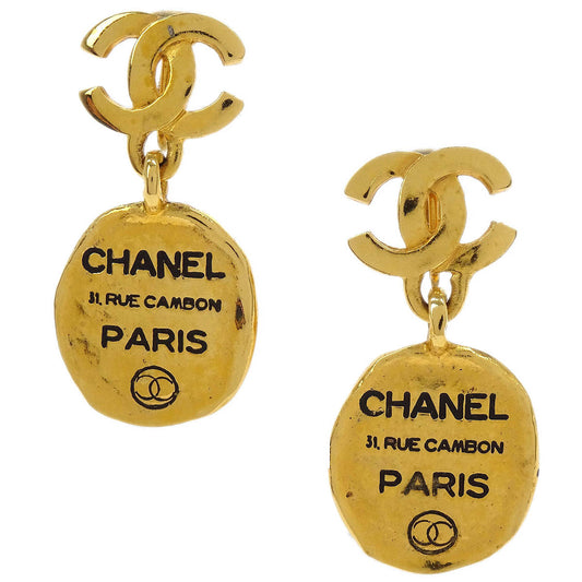 Chanel CC Dangle Earrings Clip-On Gold