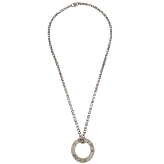 Celine Silver Chain Pendant Medallion Round Circle Necklace