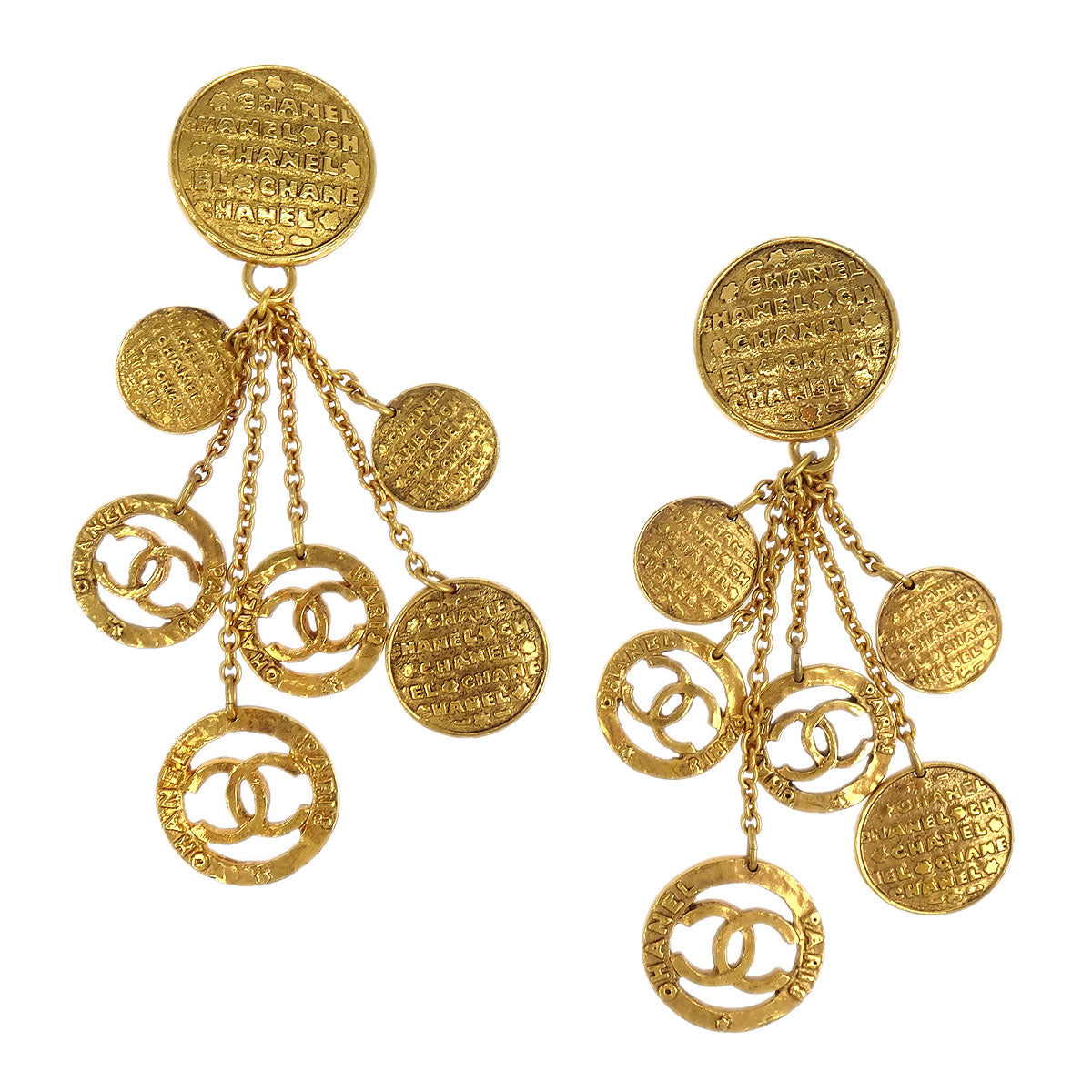Chanel Medallion CC Dangle Earrings Clip-On Gold 28/2819