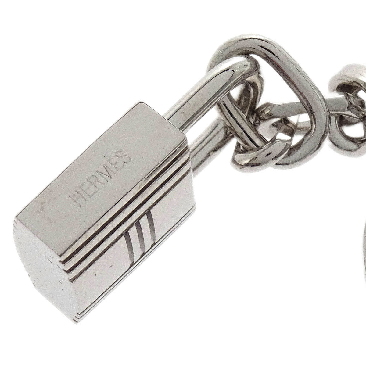 Hermes Amulet Bull Lock Key Holder Bag Charm Silver Small Good
