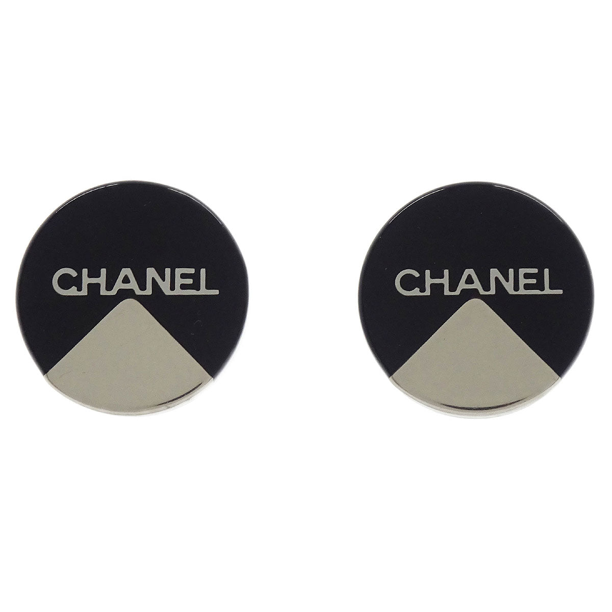 Chanel Button Earrings Clip-On Silver Black 00A