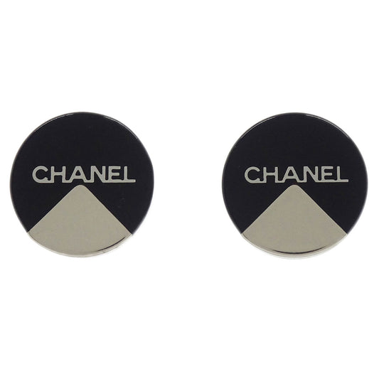 Chanel Button Earrings Clip-On Silver Black 00A