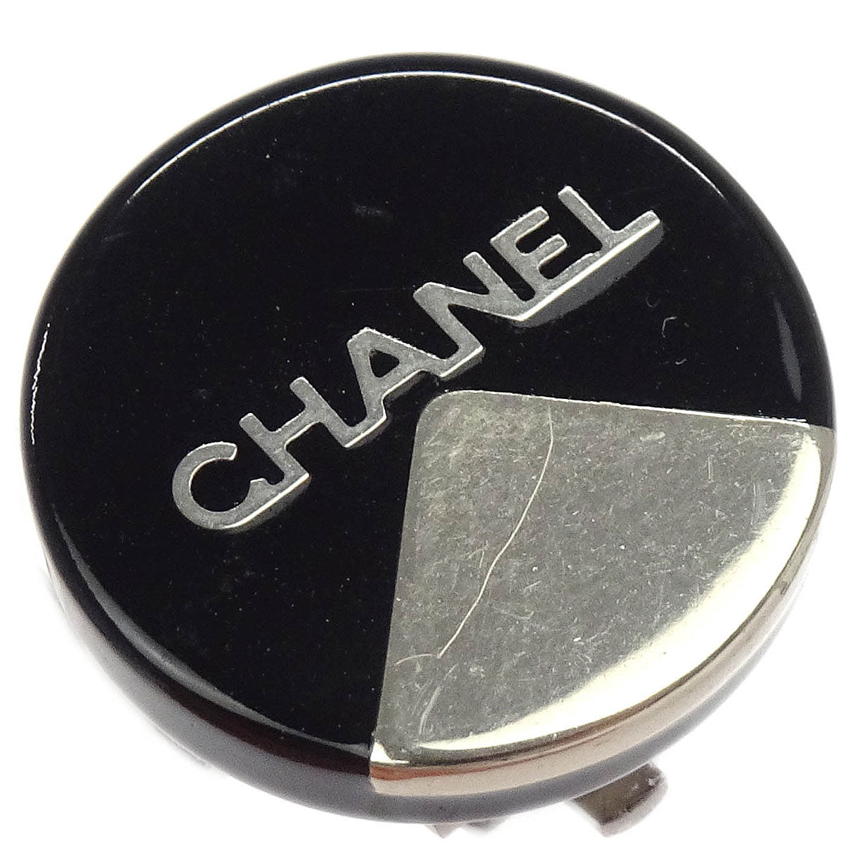 Chanel Button Earrings Clip-On Silver Black 00A