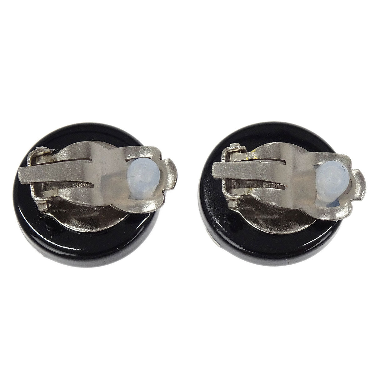 Chanel Button Earrings Clip-On Silver Black 00A