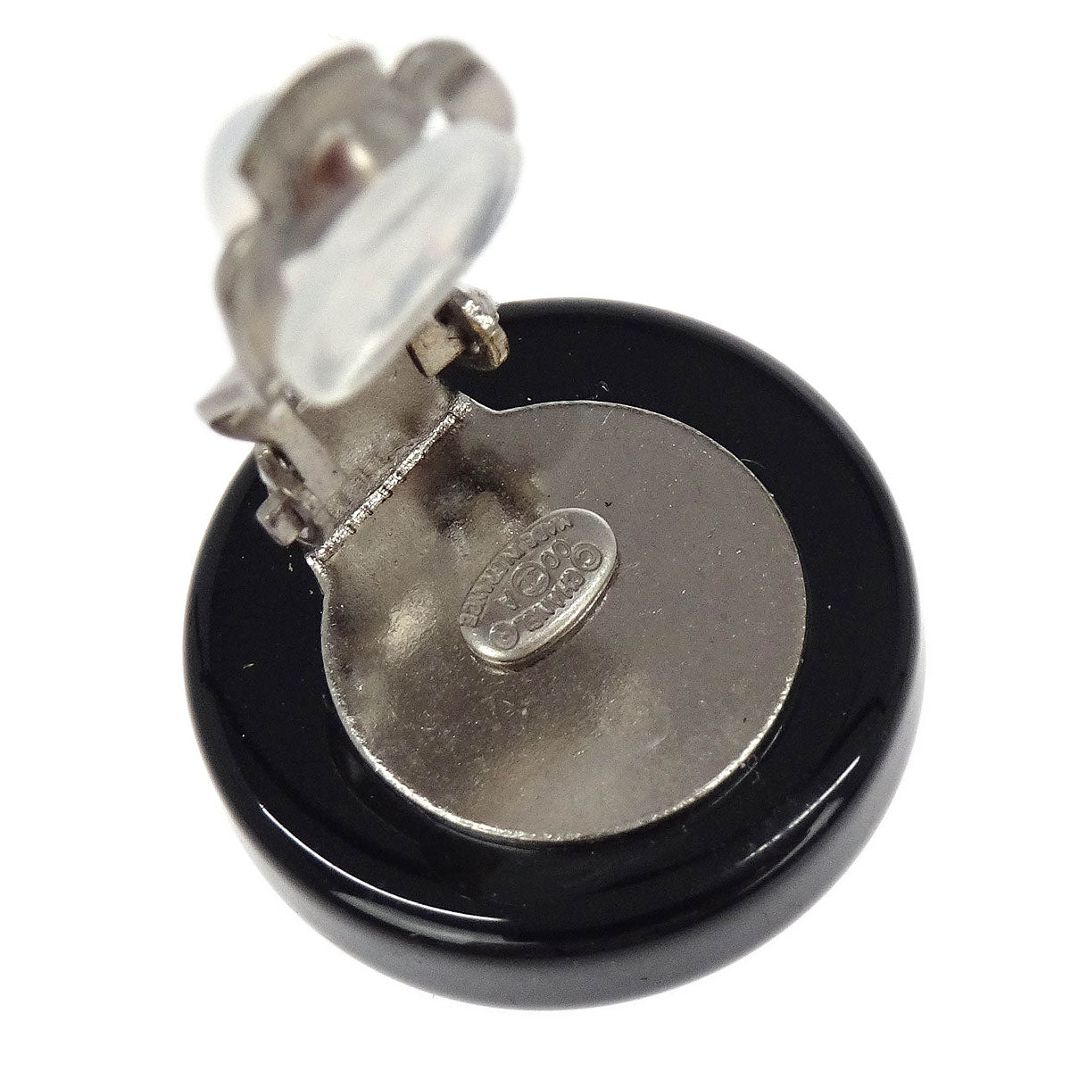 Chanel Button Earrings Clip-On Silver Black 00A