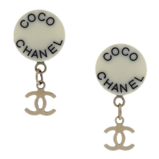 Chanel Button Piercing Earrings White 07P