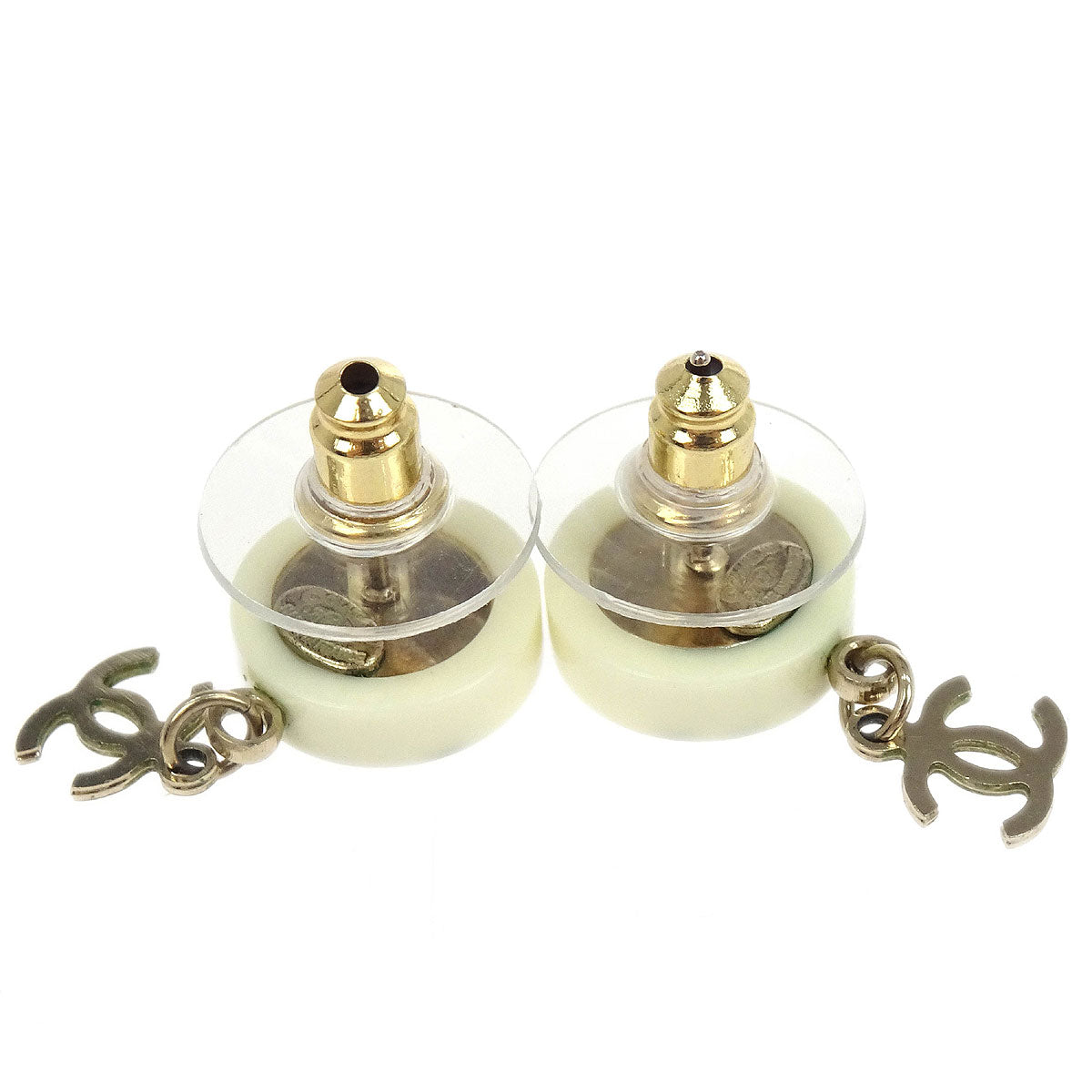 Chanel Button Piercing Earrings White 07P