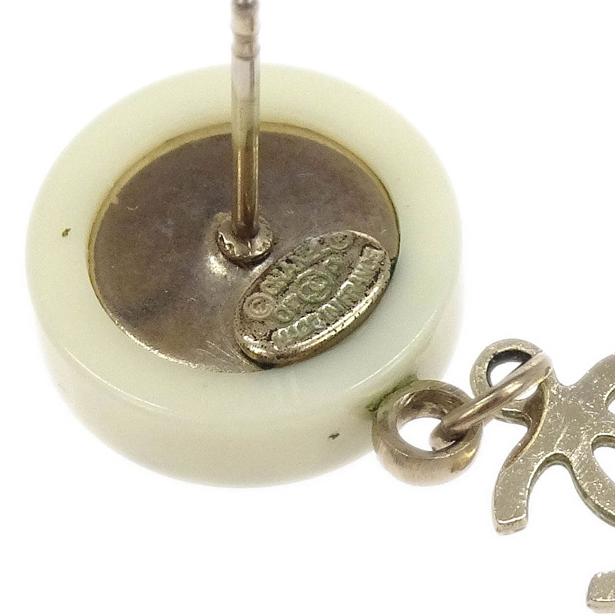 Chanel Button Piercing Earrings White 07P