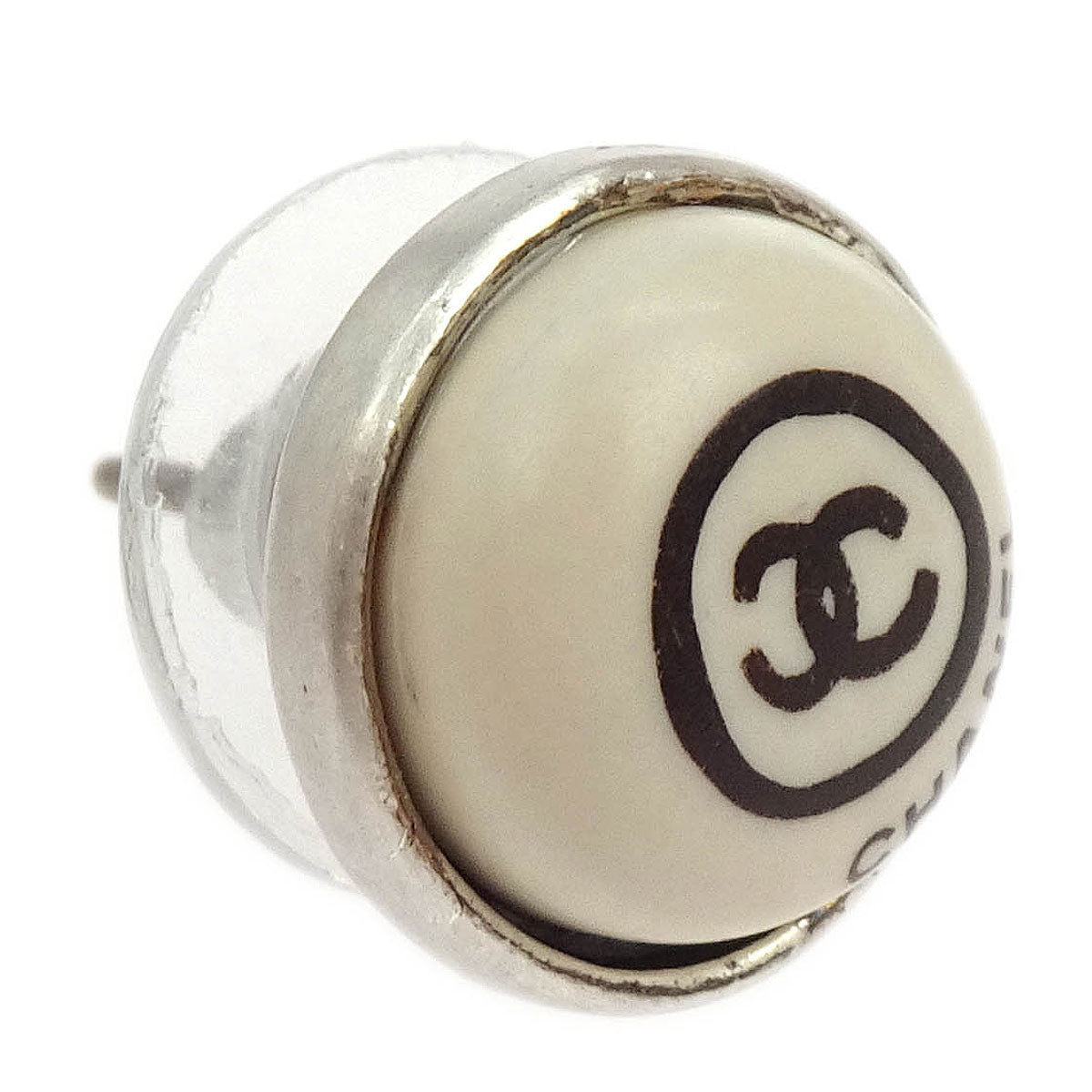 Chanel Button Piercing Earrings White 00T