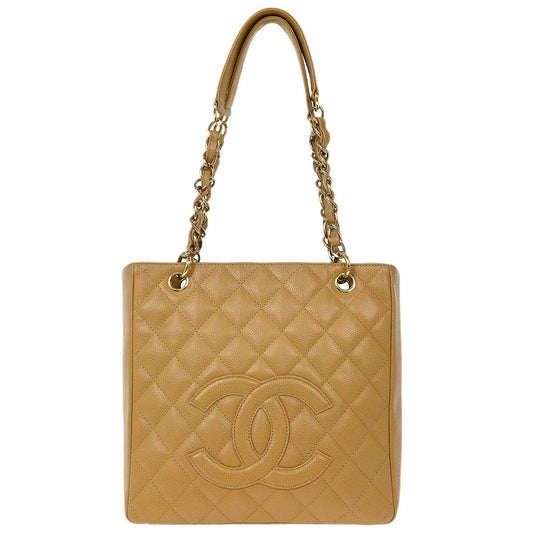 Chanel Beige Calfskin Petite Shopping Tote PST Chain Handbag