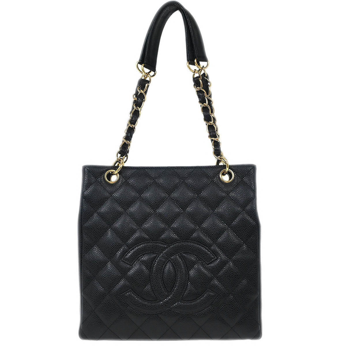 Chanel Black Calfskin Petite Shopping Tote PST Chain Handbag