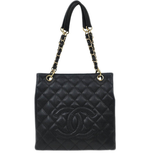 Chanel Black Calfskin Petite Shopping Tote PST Chain Handbag