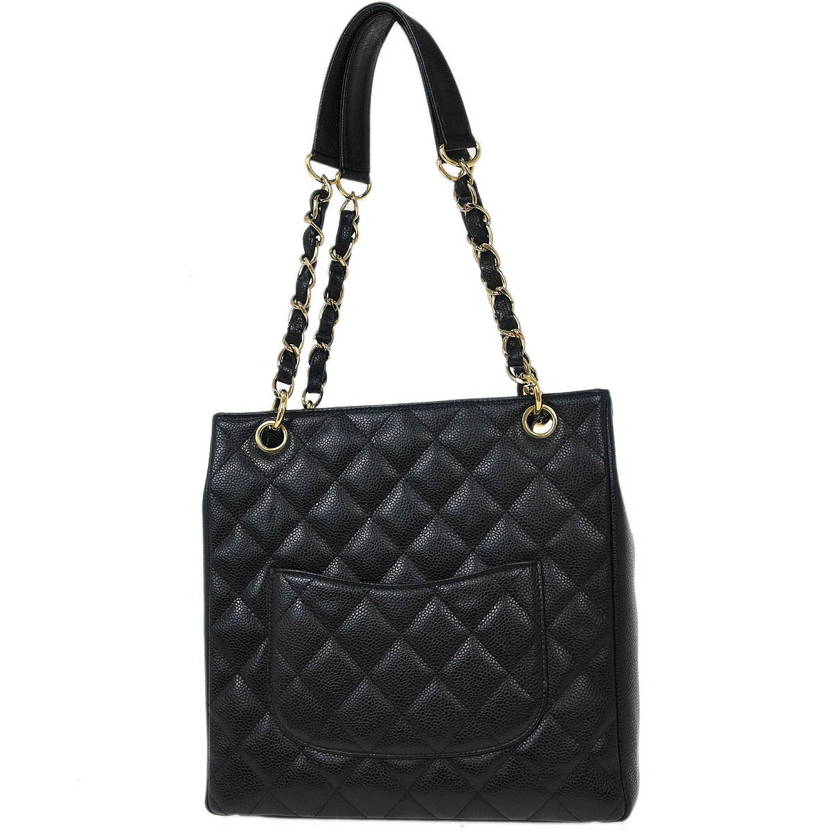 Chanel Black Calfskin Petite Shopping Tote PST Chain Handbag